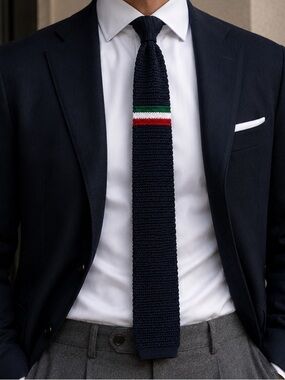 100% Silk Knit Tie Navy Italian Cesare Barbero Torino Made in Italy